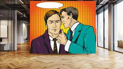 pop art retro comic vector illustration. two businessman talk to each other. man tell business secre Wall mural