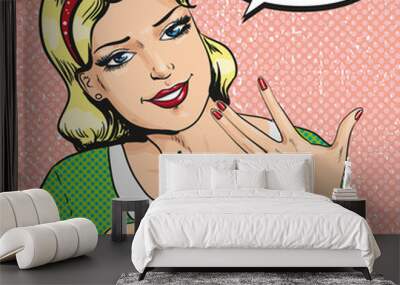 Vector illustration of woman with manicure in pop art style Wall mural