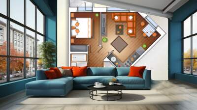 Vector modern one bedroom apartment top view illustration Wall mural