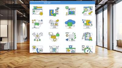 Vector set of digital and social media marketing and advertisement icons in thin line style. Website UI and mobile web app icon. Outline design illustration. Wall mural