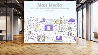 Vector thin line mass media poster banner template Wall mural