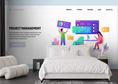 Vector web site design template. Project management and business development, teamwork in office. Landing page concepts for website and mobile development. Modern flat illustration Wall mural