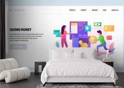 Vector web site design template. Saving money in bank safe, home finance concept. Landing page concepts for website and mobile development. Modern flat illustration. Wall mural