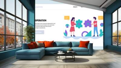 Vector web site design template. Teamwork, partnership and people cooperation. Connecting puzzle. Landing page concepts for website and mobile development. Modern flat illustration. Wall mural