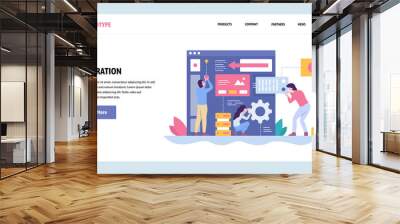 Vector web site gradient design template. Software and website development. Team building new app integration. Landing page concepts for website and mobile development. Modern flat illustration. Wall mural