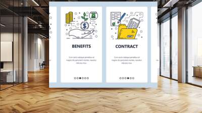 Vector web site linear art onboarding screens template. Accounting, income tax, money investment. Menu banners for website and mobile app development. Modern design flat illustration. Wall mural