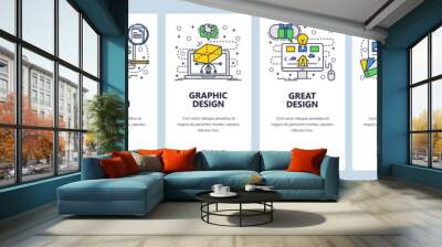 vector web site linear art onboarding screens template. computer graphic design and digital art. men Wall mural