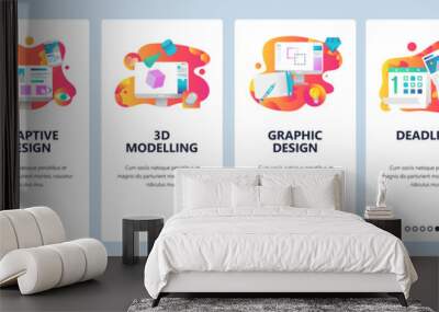 Vector web site onboarding screens gradient template. Graphic design, prototyping, creative artist and 3d modelling. Menu banners for website and mobile app development. Modern design flat Wall mural