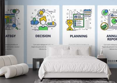 Web site onboarding screens. Company business strategy planning and financial report. Menu vector banner template for website and mobile app development. Modern design linear art flat illustration. Wall mural