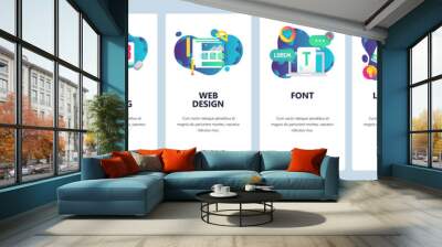 Web site onboarding screens. Graphic design, web and logotype design, computer fonts. Menu vector banner template for website and mobile app development. Modern design linear art flat illustration. Wall mural