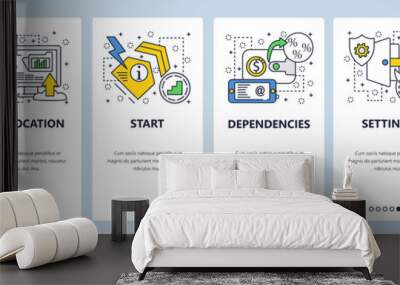 Web site onboarding screens. Proofreading, settings and feedback. Menu vector banner template for website and mobile app development. Modern design linear art flat illustration. Wall mural