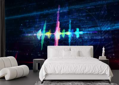 Audio spectrum music neon sign abstract concept 3d illustration Wall mural