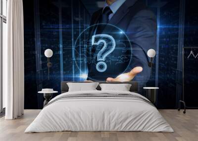 Businessman touch screen with question mark symbol hologram Wall mural