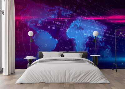 Global network cyberspace concept with world map Wall mural