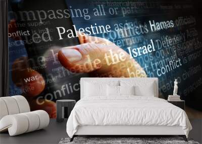 Israel Hamas Palestine conflict war news titles illustration Wall mural