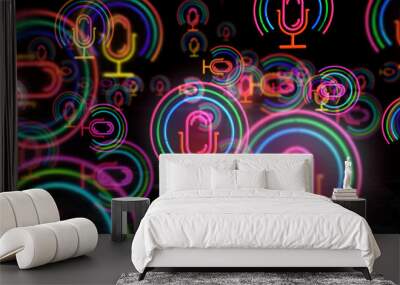 Microphone icon music podcast symbol neon light 3d illustration Wall mural