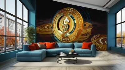 USDC USD Coin stablecoin cryptocurrency golden coin 3d illustration Wall mural