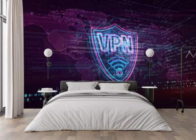 VPN neon sign abstract concept 3d illustration Wall mural