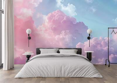 Capture dreamy and ethereal cloud formations in pastel colors, creating a serene and tranquil backdrop for advertising campaigns.  Wall mural