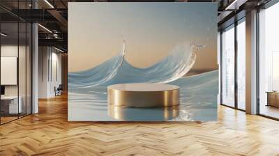 3d cosmetic background 3d podium with abstract water splash blue background for cosmetic perfume and product presentation 3d rendering illustration Wall mural