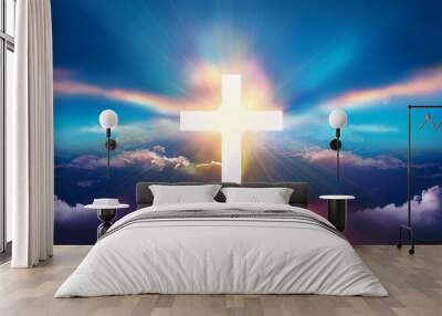 abstract background with glowing cross in the sky ai generative art Wall mural