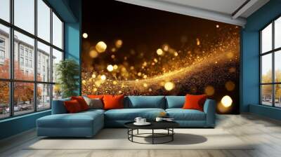 abstract elegant detailed gold glitter particles flow with shallow depth of field underwater holiday magic shimmering luxury background festive sparkles and lights de focused Wall mural