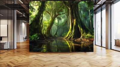 amazon rain forest beautiful trees in green summer Wall mural