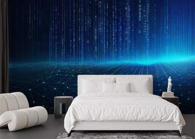 an abstract illustration of data flowing through a network of nodes digital background with binary code and ai algorithms running in the background futuristic technology wallpaper with digital wave Wall mural