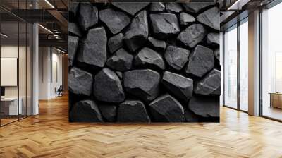 closeup of black stone wall background with fissured rough surface Wall mural