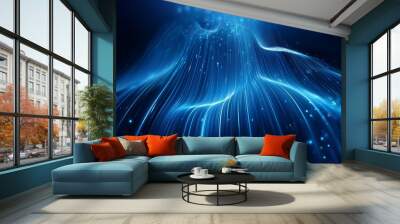 digital dark blue background with glowing particles and lines Wall mural