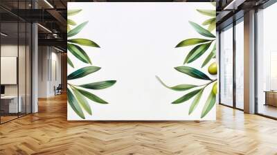 digital wallpaper with olive branches on a white background watercolor drawing olive tree Wall mural