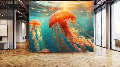 orange jellyfish digital wallpaper Wall mural