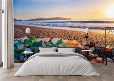 pile of colorful seaglass at the beach Wall mural