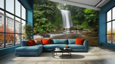 waterfall forest nature tropical background jungle wallpaper generative ai Wall mural