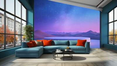 Cool podium with A Starry night sky with stars, the desert. Cosmetic podium abstract field studio display, and a dramatic Beautiful summer backdrop  Wall mural