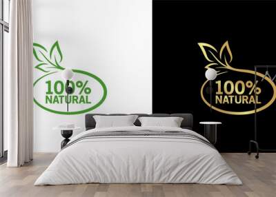 100% natural vector logo or badge template for products with luxury leaves Wall mural