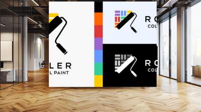 cool building paint logo design template. paint roller brush and brick icon with rainbow color concept. logo illustration for wall or building paint. Premium Vector Wall mural