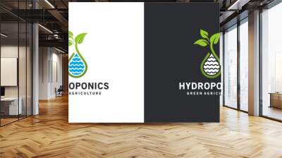 Green hydroponic plant logo design with modern abstract creative water drop icon concept Wall mural