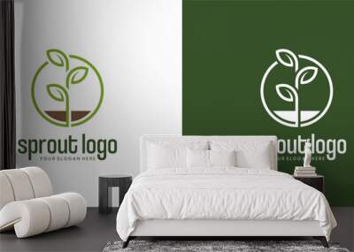 Natural growing leaf icon logo design, plant symbol in minimalist line style Wall mural