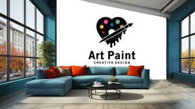 Paint art paint logo design, painting palette icon vector silhouette with heart concept Wall mural