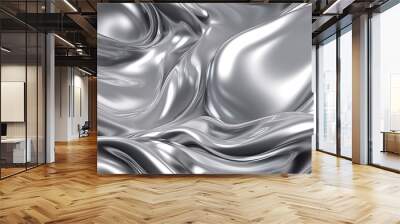 Abstract 3D Background with flowing liquid metal texture. Seamless silver texture. Generative AI Wall mural