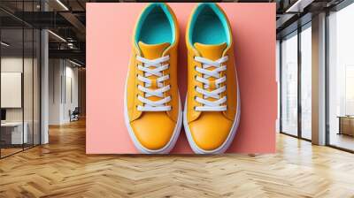 Trendy sports shoes sneakers, festive sport banner template background Wall mural