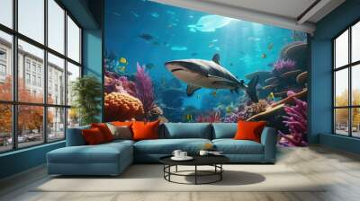 Underwater Scene - Tropical Seabed With Reef And Sunshine Wall mural