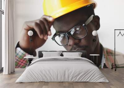 african american in a construction helmet Wall mural