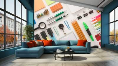  School supplies on white background 
 Wall mural