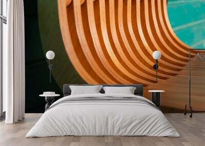 wooden facture and green brickwall Wall mural