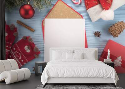 Red envelope on christmas holiday background Wall mural