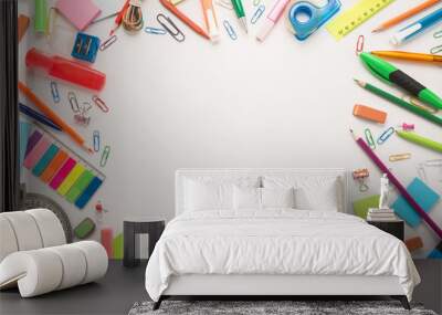 School office supplies on a white background Wall mural