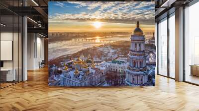 Orange sunset and cloud over cityscape Kiev, Ukraine, Europe Wall mural