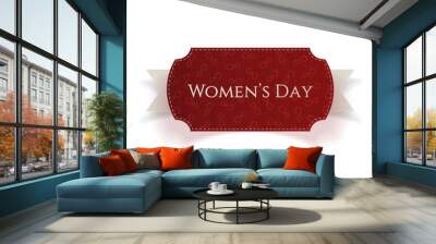 March 8 Womens Day red realistic Card on Ribbon Wall mural